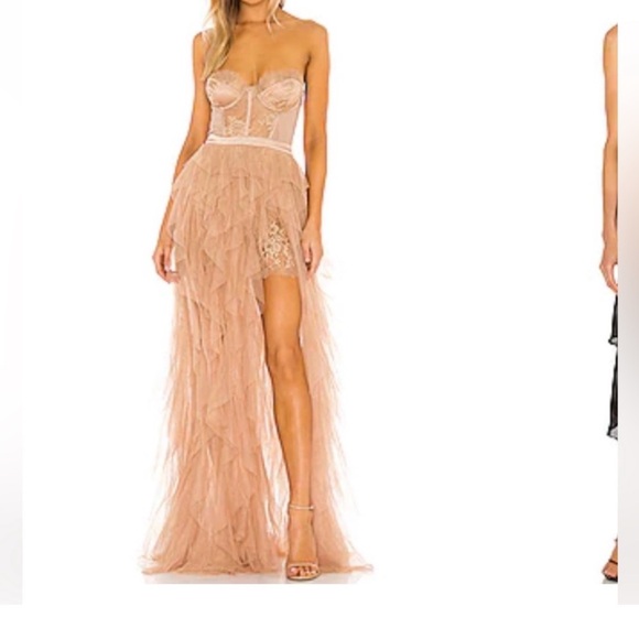 For Love and Lemons Elegant Warm Taupe Tulle Strapless Bustier Dress Gown - Picture 1 of 12